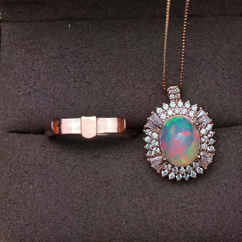 

18K Gold-plated 925 Sterling Silver Opal Necklace 2 in 1 Natural Gemstone 8 x 10 mm