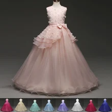 Свадебные платья для девочек; Детская летняя хлопковая праздничная одежда принцессы без рукавов с цветочным рисунком; детский праздничный бальный костюм для подростков