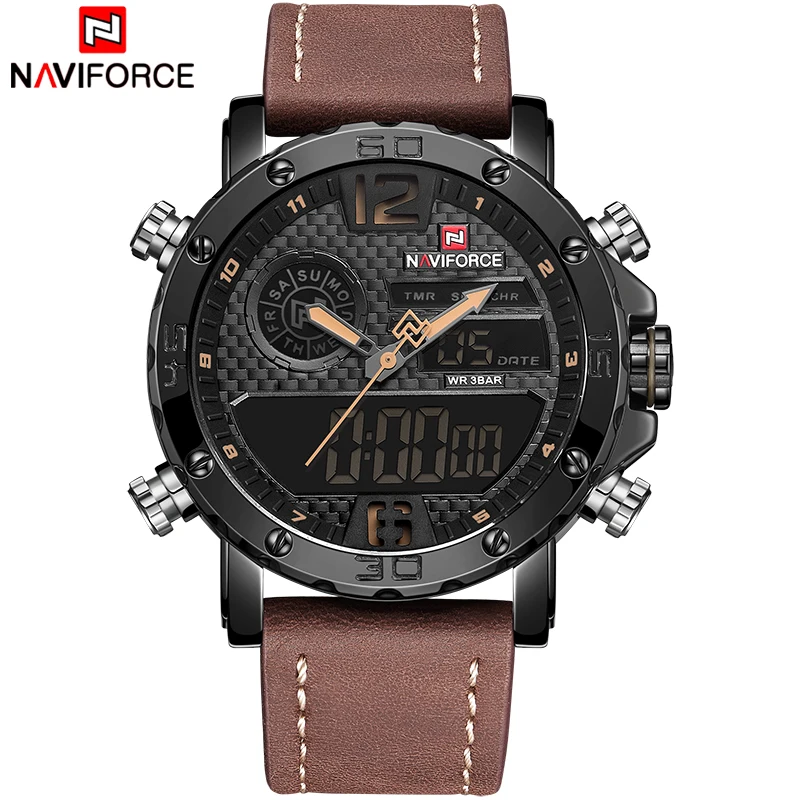 Часы NAVIFORCE с двойным дисплеем мужские водонепроницаемые спортивные часы до 30 м