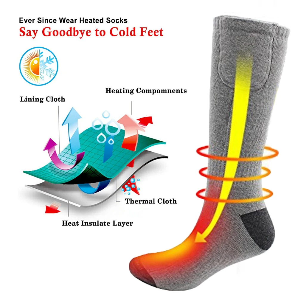 Хлопковые носки с подогревом, спортивные лыжные носки, Зимние гетры для ног, Электрический согревающий носок, аккумулятор, для мужчин и женщин, высокое качество