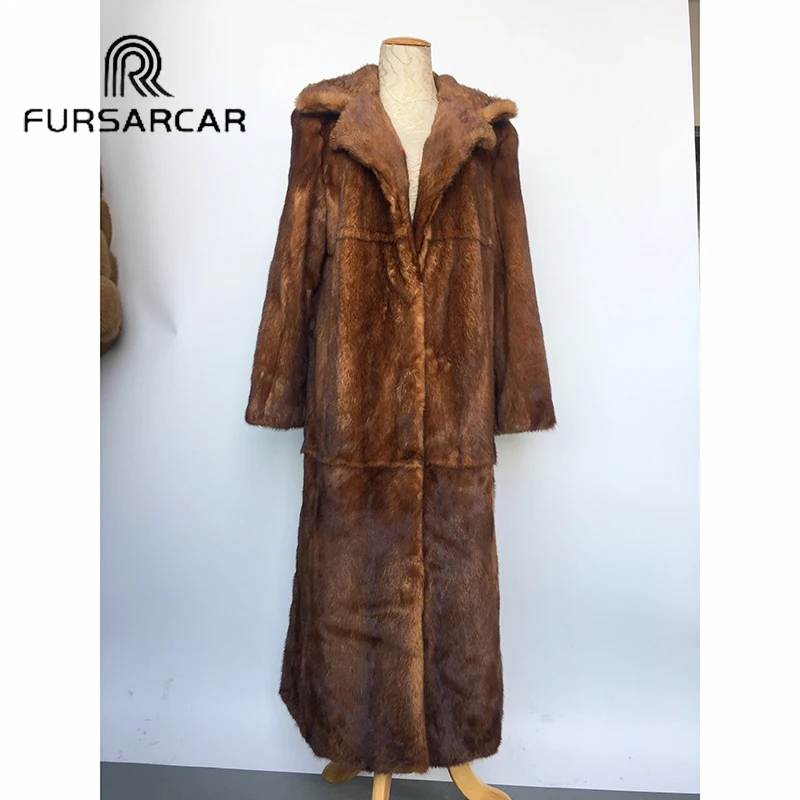 

FURSARCAR Natural Mink Fur Coat Women With Turn-down Suit Collar 120 CM Long 2018 New Winter Real Mink Fur Female Coat Hot