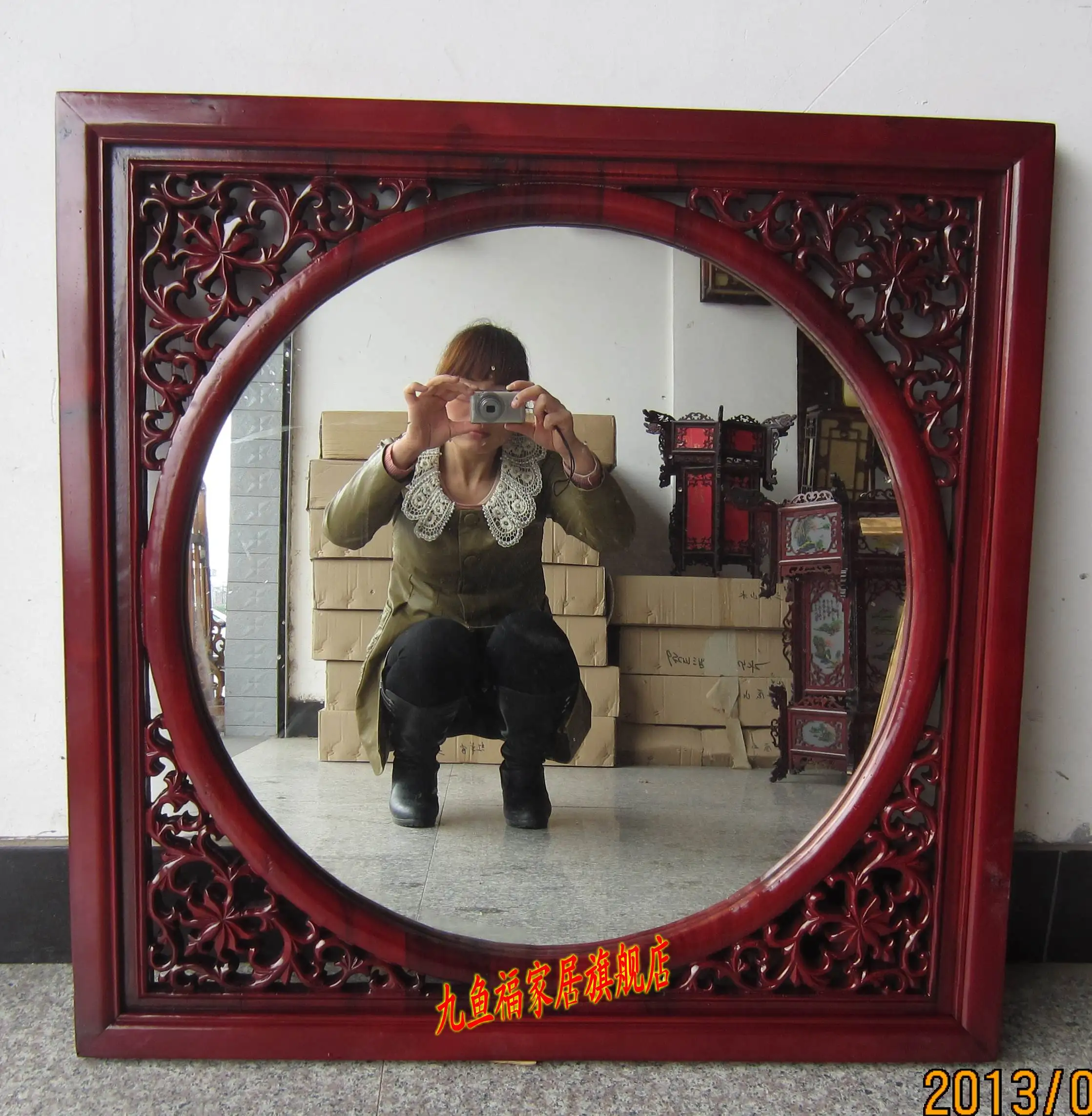 Antique wood chinese style wood picture frame camphor wood carved