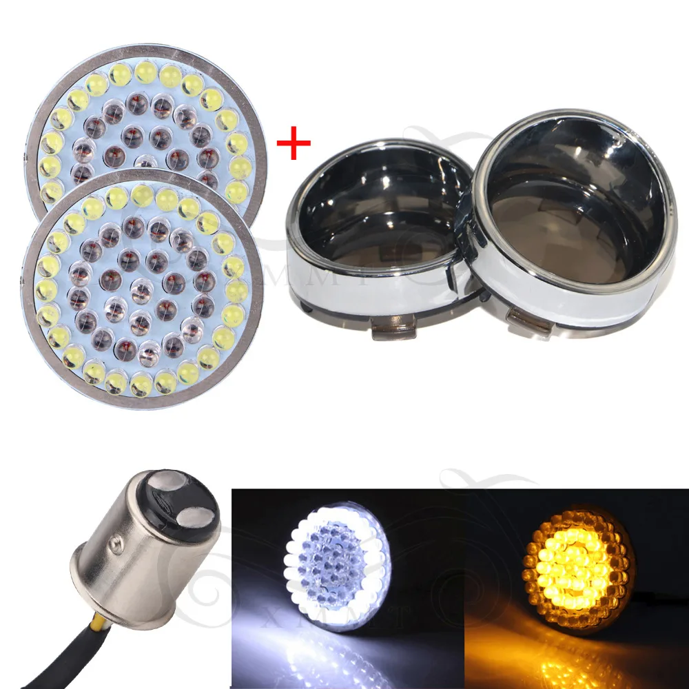 2" Bullet Inserts 1157 LED Turn Signal Panel Amber White +Smoke Lens Visor Cover For Harley Touring Sportster Dyna |