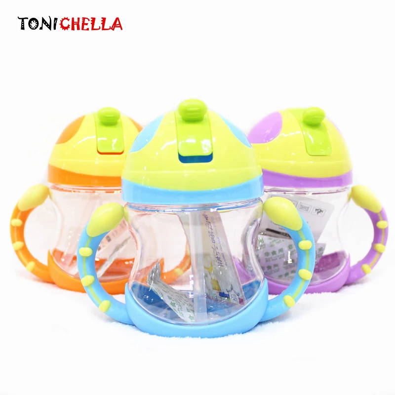 

220ml Baby Training Cup Cute Leak-proof Toddler Water Feeding Bottle Two Handle Newborn Safe Baby Drinker Straw Kettle BB5080