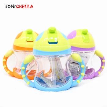 

220ml Baby Training Cup Cute Leak-proof Toddler Water Feeding Bottle Two Handle Newborn Safe Baby Drinker Straw Kettle BB5080