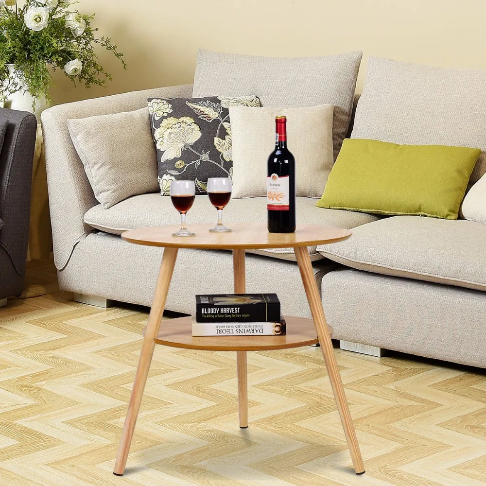 Giantex 2-Tier Round End Coffee Table Side Accent Table Wood Legs Living Room Furniture Living Room Furniture HW59267 Giantex 2-Tier Round End Coffee Table Side Accent Table Wood Legs Living Room Furniture Living Room Furniture HW59267
