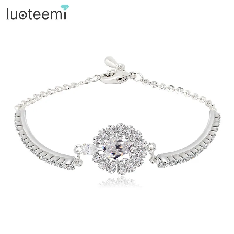 

LUOTEEMI Jewelry Luxury white gold-Color Luxury Rhinestone & CZ Paved Bridesmaid Gift Bracelet for Women Weddings Jewelry