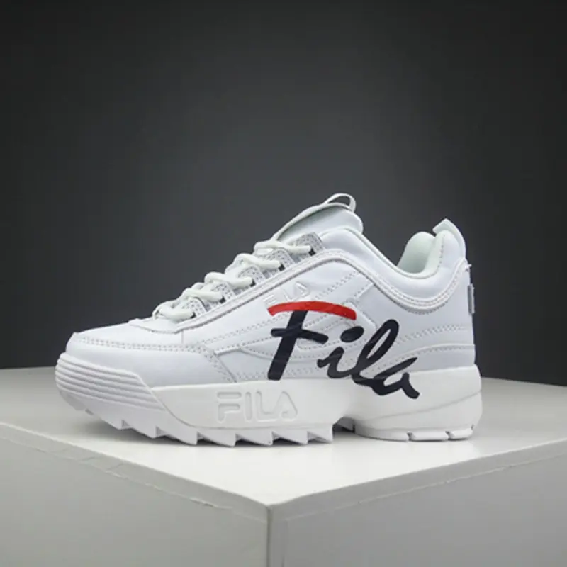 

FILAS Disruptor II 2 zapatos de mujer Sneakers Women Running Shoes Men White and white summer Increased Sports Shoes with