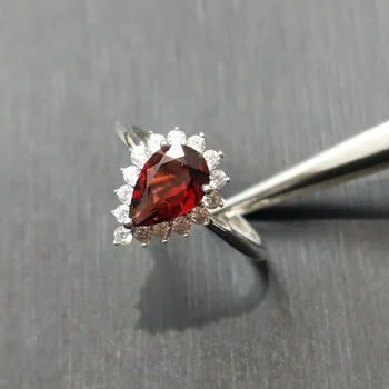 

FLZB ,Beautiful elegant ring natural garnet in 925 sterling silver with 18 k rose gold plated fashion trendy ring for girl gift