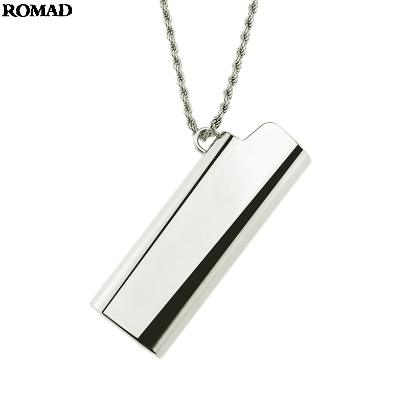 

Hot Sale Men Hiphop Stainless Steel Lighter Cover shape pendant necklaces with 75cm long chain Hip hop necklace jewelry A40