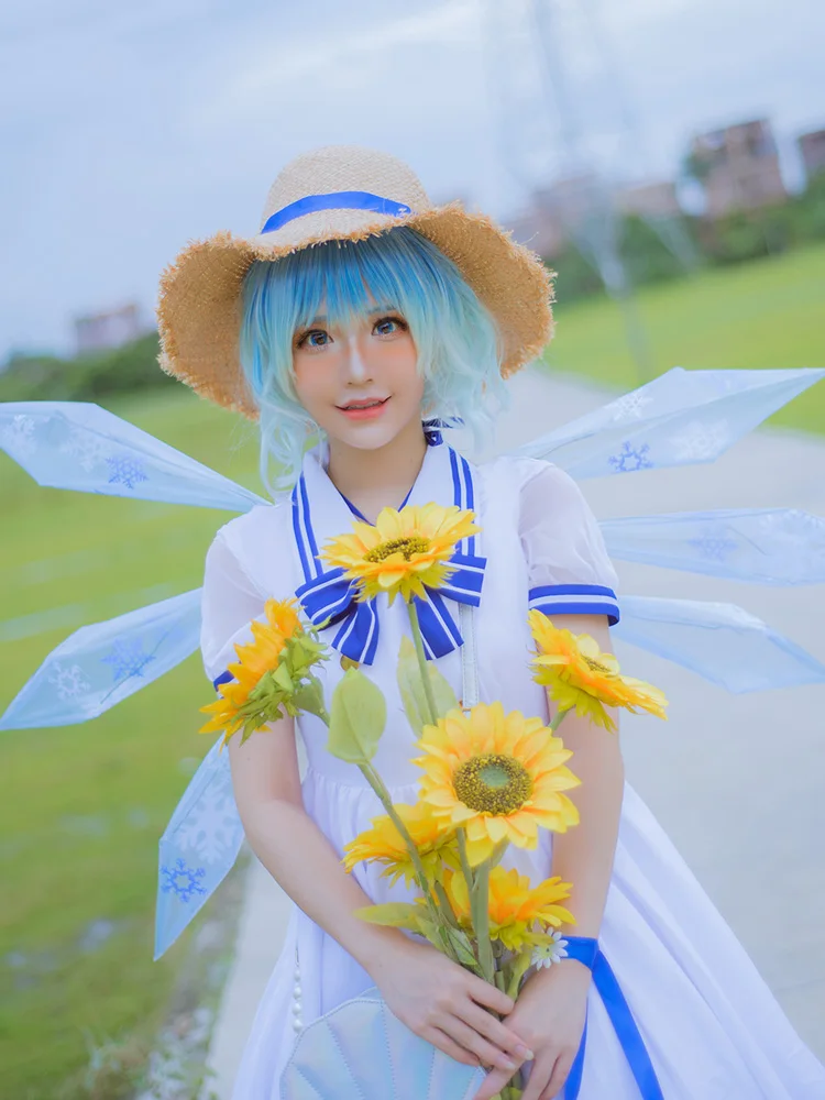 Аниме! Костюм косплея Touhou Project Cirno воплощение алого дьявола платье униформа| |