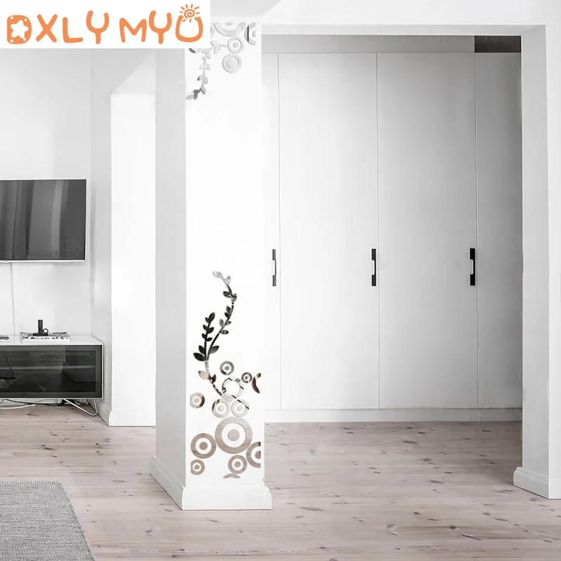 

Creative DIY column decorative circle ring rambling vine acrylic mirror wall stickers home decor room decoration 3d wall decals