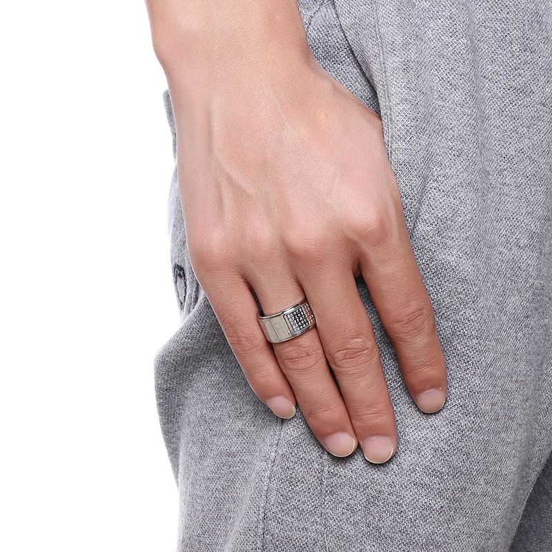 11.5mm Stainless Steel Chinese Buddhist Scriptures Religious Ring For Men's Rings Can Be Rotated