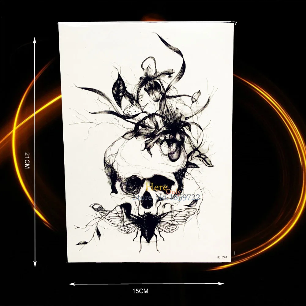 

1PC Distinctive Black Spray Skull Henna Flash Temporary Tattoo Men Bdoy Art Arm Sleeve HHB-241 Big Size Punk Tattoo Henna Women