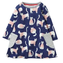 Baby Girls Dresses Long Sleeve 2017 Brand Autumn Children Christmas Dress Kids Clothes Printed Jersey Princess Dress with Pocket