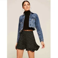 ZOGAA Women High Waist A Line Mini Skirt Floral Polka Dot Print Ruffles Skirt Girls Sexy Streetwear Mini Faldas Mujer Moda 2019 polka dot print hanky hem skirt