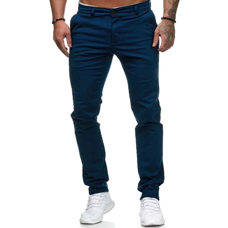 New Design Casual Men Pants Cotton Slim Pant Straight Trousers Fashion Business Solid Dark Gray Black joggers Men Pantalon Homme