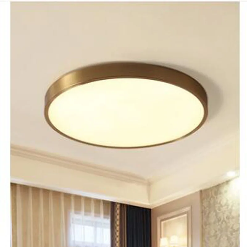 

L Ultra-thin led ceiling lamp room lamp simple modern home personality creative living room lamp American bedroom copper lamp