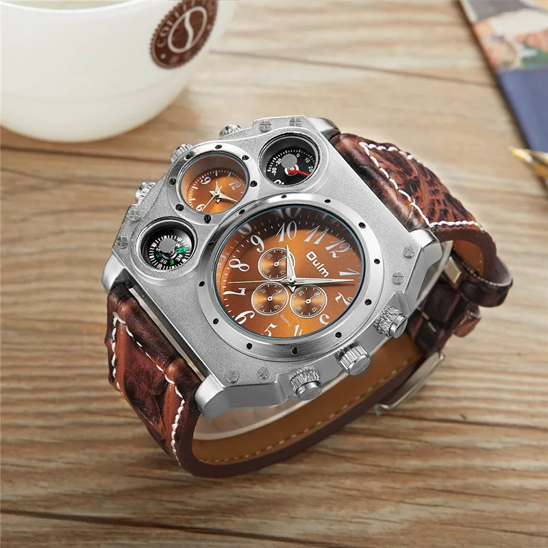 New Model OULM Watch Men Quartz Sports Leather Strap Watches Fashion Male Military Wristwatch Fashi