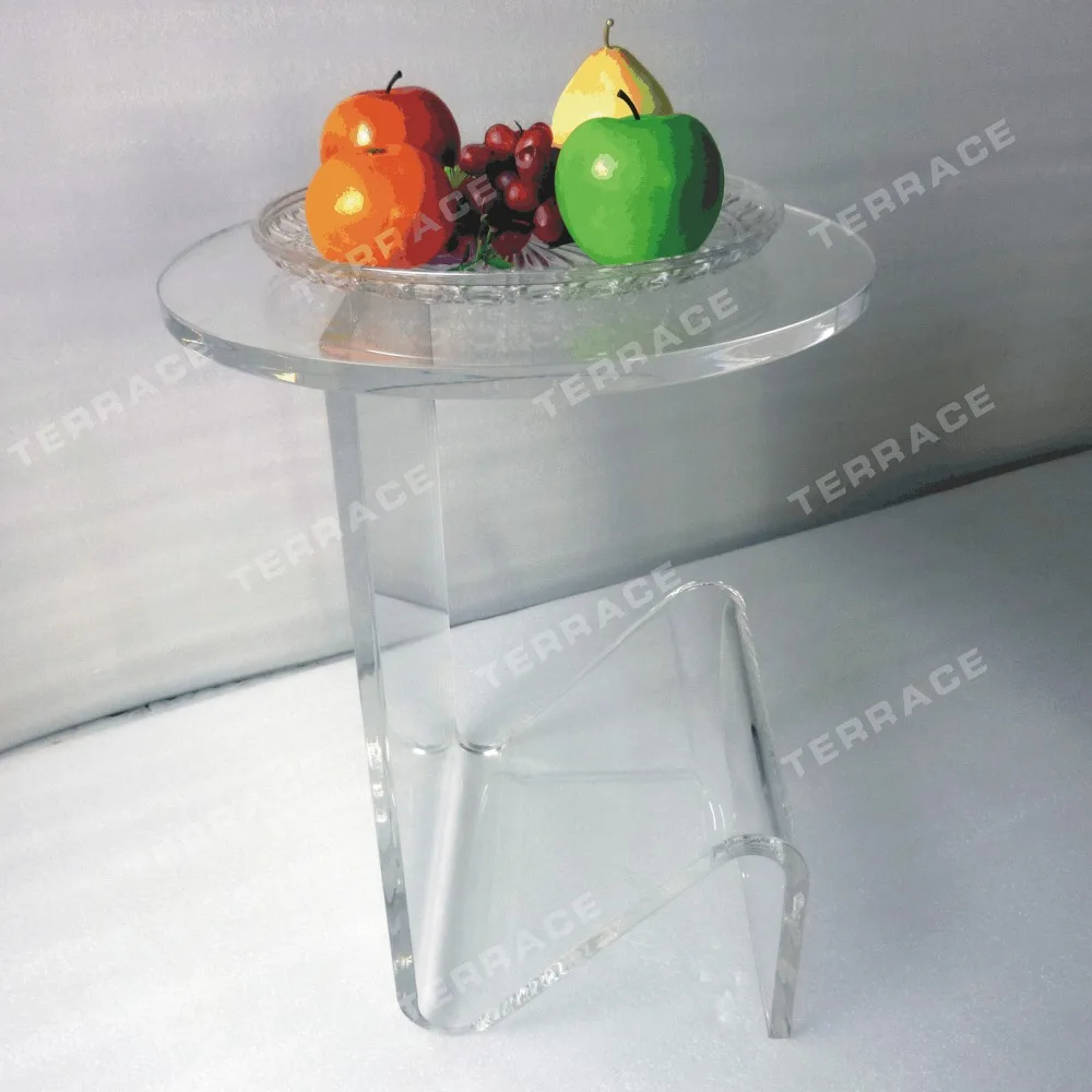 Round Top Lucite Acrylic coffee tea table with magazine rack for living room