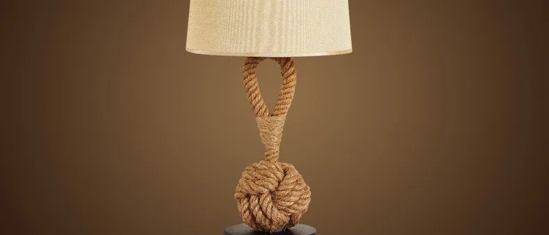 Скандинавский Американский светодиодный настольный светильник из ткани пеньковая веревка, современная настольная лампа для кабинета, кафе, бара, домашнего освещения