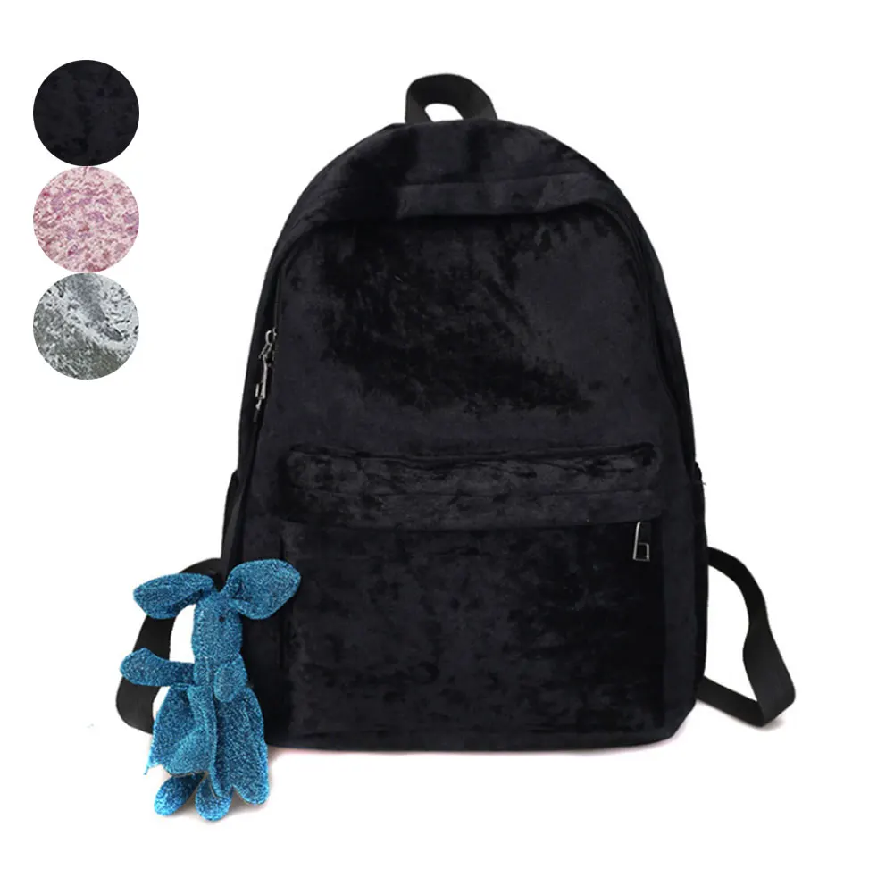 Hot Sale Luxurious Velvet Women Solid Color Backpack Student School