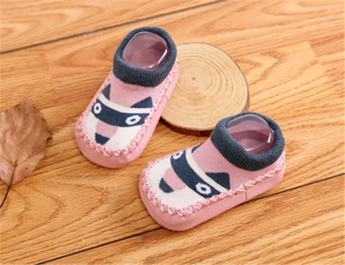 6colors Fox Cartoon printing footwear Floor Socks Faux Leather walking kid infant boys girls winter warmer for children