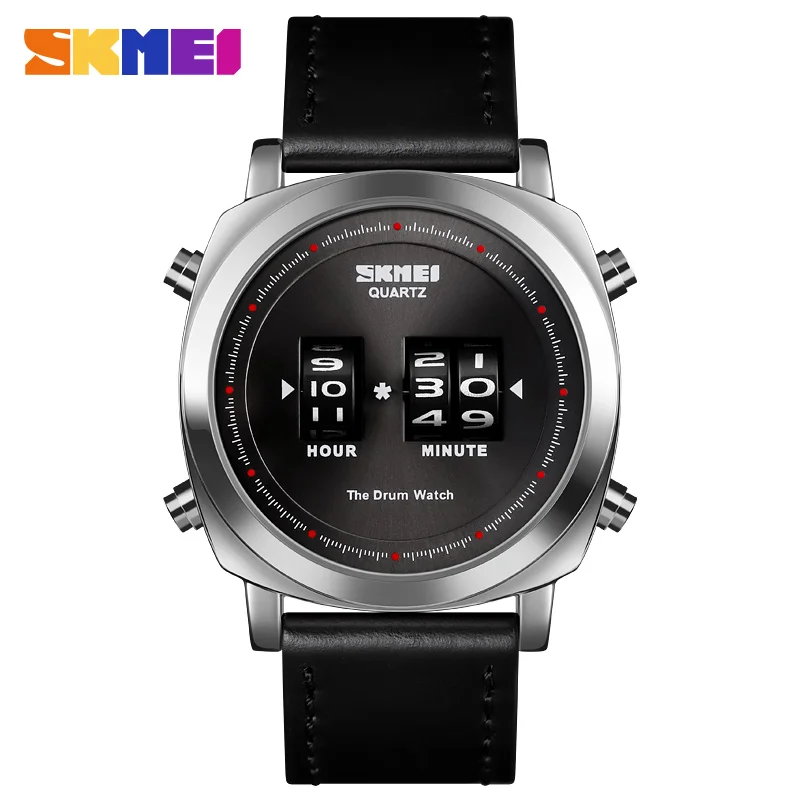 Silver Black SKMEI 1519 Новое поступление мужские часы Роскошный кожаный ремешок Креативная одежда пара кварцевые мужские наручные часы водонепроницаемые Relogio Masculino - Цвет: Silver Black