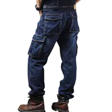 Мужские свободные джинсы, прямые брюки карго, повседневные хлопковые мешковатые комбинезоны, мужские Модные сезонные мужские штаны, плюс размер 44 46, одежда