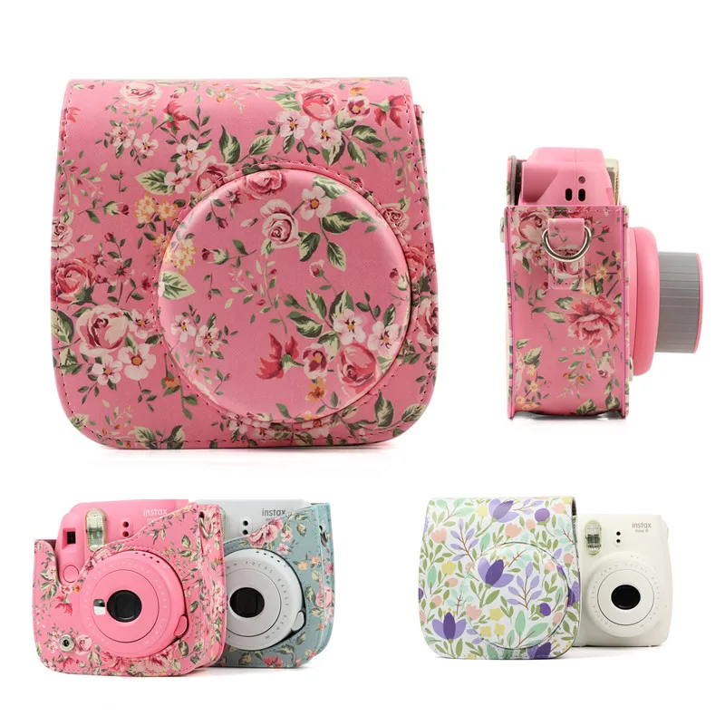 

For Fujifilm Instax Mini 8 8+ 9 Camera Accessories Flowers PU Leather Instant Camera Shoulder Bag Protector Cover Case Pouch