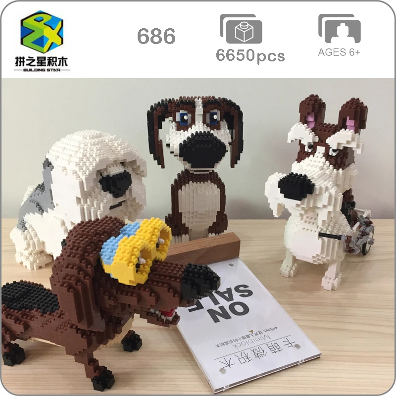

2019 Beagle Hound Schnauzer Dachshund Sheepdog Dog Pet 3D Animal Model Diamond Mini Building DIY Nano Blocks Toy Gift Collection