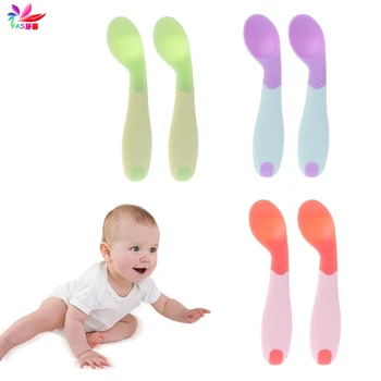 

2 Pcs/Set Baby Feeding Spoon Temperature Heat Sensing Care Soft Silicone Safety Tableware