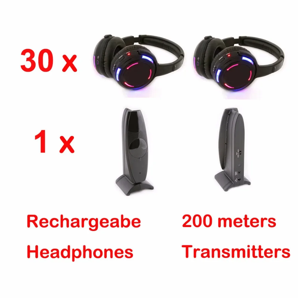 Silent Disco 3 channels 30 LED Headphones with 1 