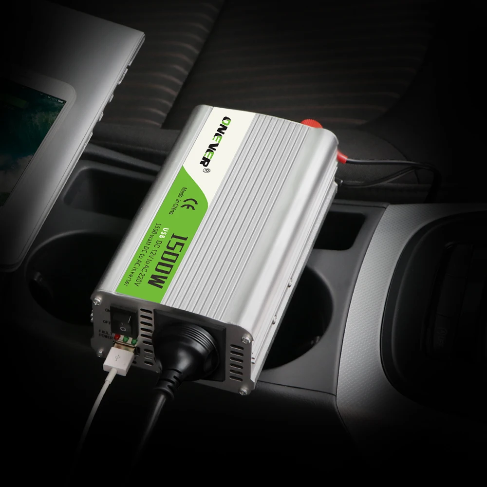 

1500W Car Power Inverter Converter DC 12V to AC 220V Converter over voltage protection with USB Port charger Cooling Fan