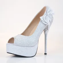 2016 Plus Größe Frauen Pumps Strass Slip On Peep Toe High dünne Fersen Vintage Schuhe Partei Bogen Maß Art-Günstige Sandalen
