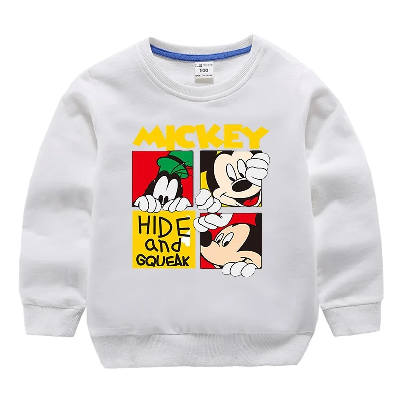 Новые популярные свитера с Микки Маусом для маленьких мальчиков и девочек, детские топы с милонговыми рукавами на зиму, весну, осень, 18 мес.-7 лет, Детская футболка, одежда для девочек - Цвет: White