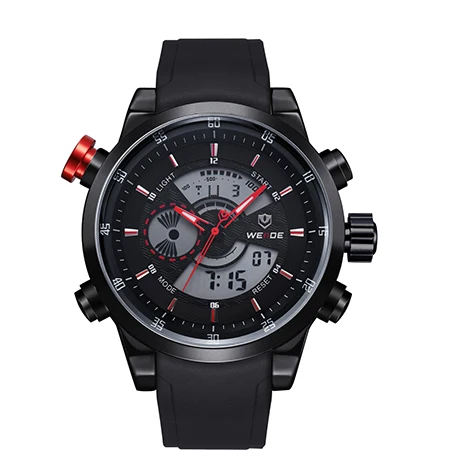WEIDE мужской ЖК-аналоговые цифровые часы с двойным временем PU ремешок назад большой черный циферблат 30 м водонепроницаемые часы оригинальные подарки часы час - Цвет: Красный
