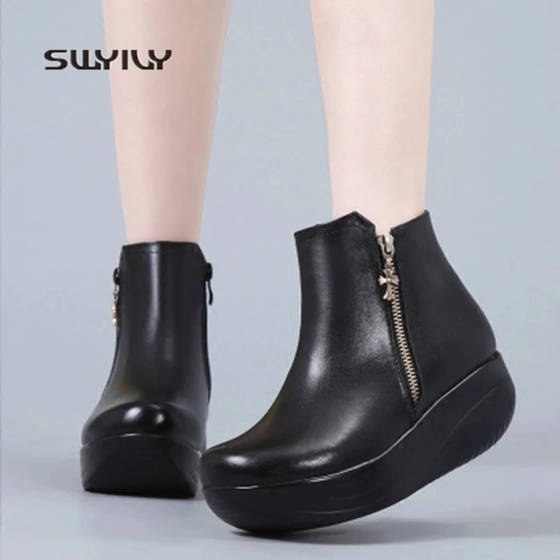 SWYIVY Women Toning Shoes Winter Warm Large Size43 Sneakers Women New Plus Velvet Height Increasing Swing Shoes