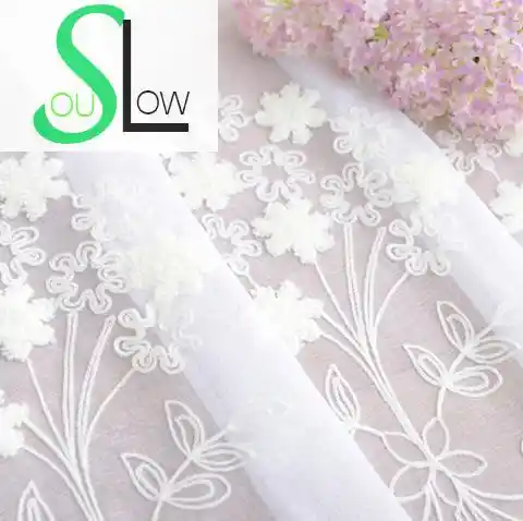Slow Soul White Flowers Curtain Korean Bedroom Windows Embroidered