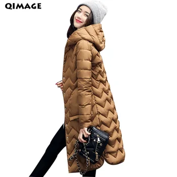 

QIMAGEWinter Jacket Coat Women Long Cotton Down Parkas 2017Lady Slim Hooded Parkas Jacket Winter Outwear Female Parkas Plus size