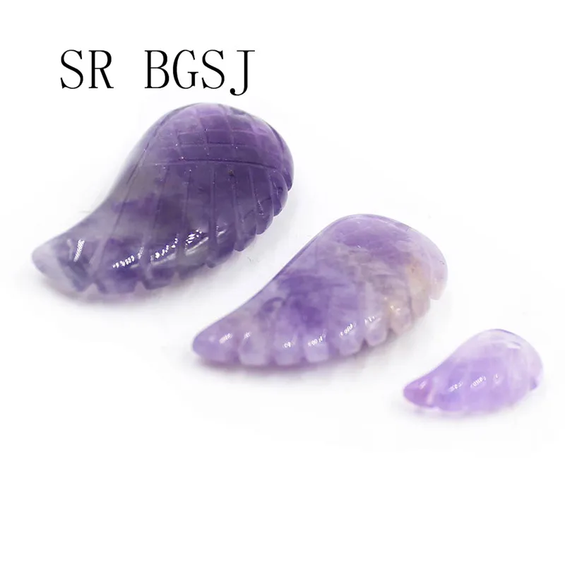 

Free Ship 2pcs Select by Size Natural Carved Wing Shape Amethysts Purple Beads Gems Stone Loose Beads For DIY Pendant Earrings