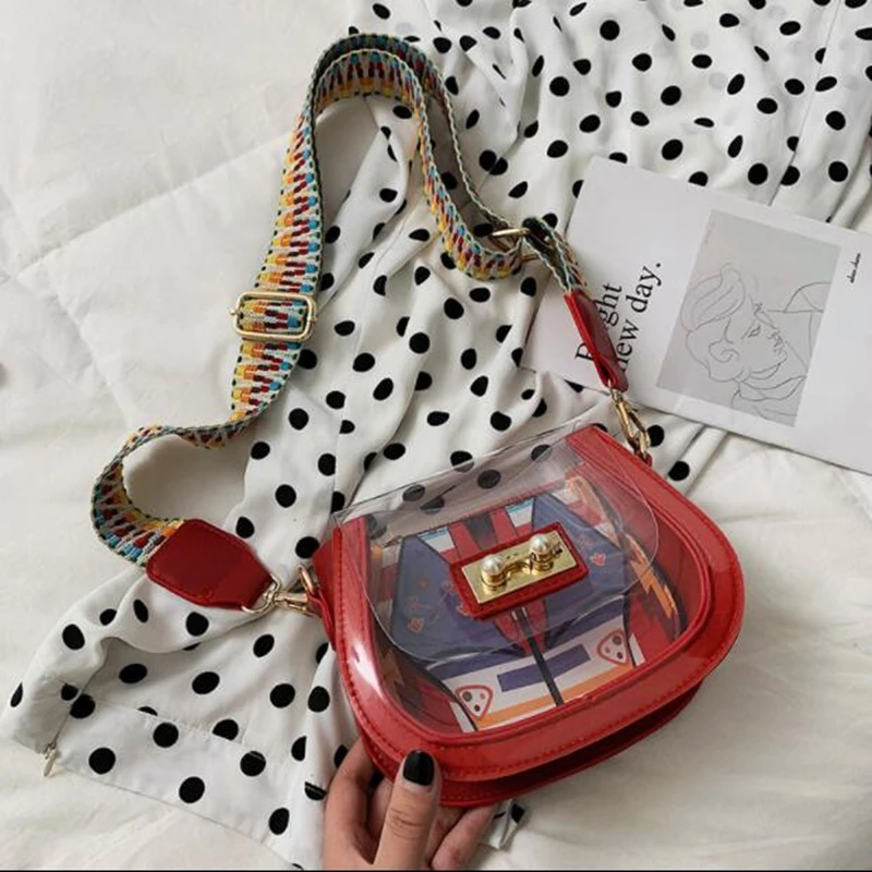 

Transparent women's bag PVC leather solid Clear color messenger bag fashion vintage women shoulder saddle bag handbag qq082
