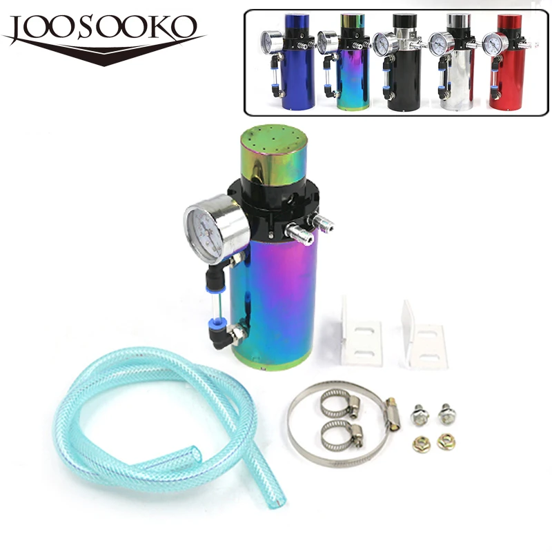 SR-BILLET-ALUMINUM-ENGINE-OIL-CATCH-RESERVOIR-BREATHER-TANK-CAN-VACUUM-PRESSURE-GAUGE