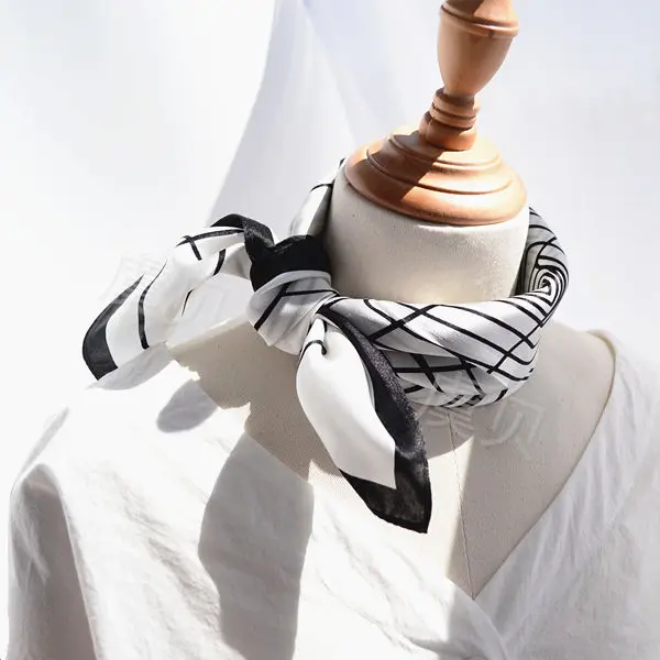 Черный Белый Геометрический платок маленький квадратный шарф натуральный шелк унисекс мужской женский шейный платок обертывание 50*50