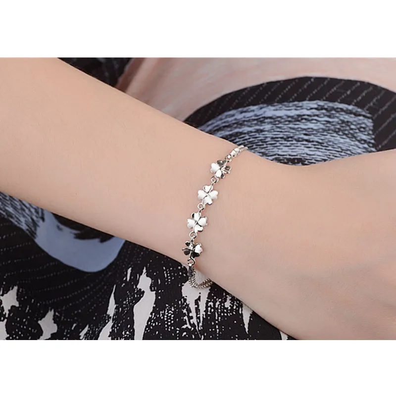 

LUKENI Charm Clover Silver Women Bracelets Accessories New Fashion Girl 925 Silver Anklets Bracelet Jewelry Lady Christmas Bijou