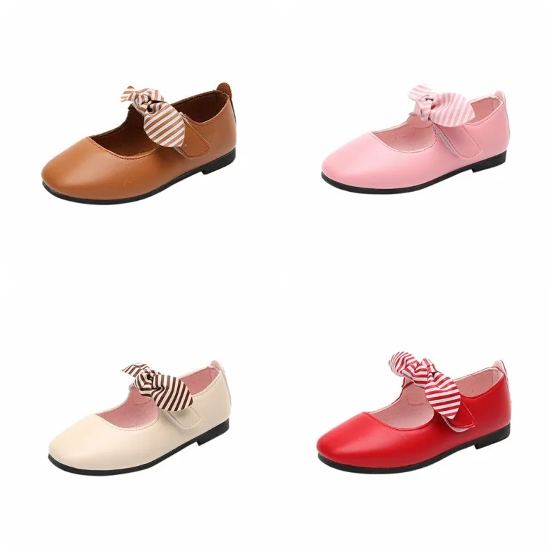 

Children's Sweet Shoes New Girls Leather Shoes Princess Shoes Magic Stickers Bow Tie Dance Casual Shoes
