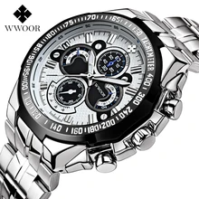 Brand WWOOR Quartz Watch Men Waterproof Stainless Steel Man Watch Big Dial Men's Wrist Watches Military Male Wristwatch For Men watch men s simple design hour black round dial stainless steel quartz men wrist watch male relojes free shipping drop shipping