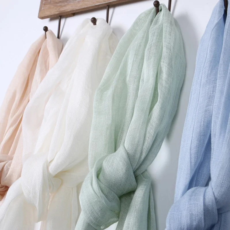 

Fashion Soft Solid Women 100% Linen Flax Tassel Scarf Summer Travel Sunscreen Long Shawl Elegant Hijab Women Foulard M290