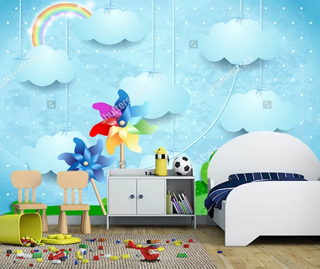 Children Wallpaper, Surreal landscape with pinwheels and hanging clouds,  Photo Mural for Boy and Girl Room Background wall paper _ - AliExpress  Mobile