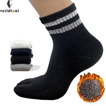 

VERIDICAL cotton five fingers socks for man winter Thick warm thermal socks boy toe socks Solid 5 finger socks meias 5 pairs/lot